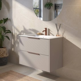 Saqu Lima badmeubel incl. glans witte keramische wastafel 80x46x61cm mat greige – koperen greep