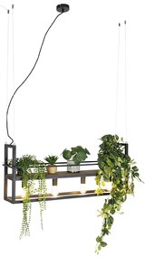Eettafel / Eetkamer Smart hanglamp zwart met hout en rek 4-lichts incl. Wifi A60 - Cage Rack Industriele / Industrie / Industrial E27 Binnenverlichting Lamp