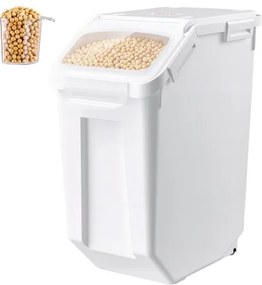 VEVOR Rijstcontainer 20 L Dierenvoercontainer gemaakt van PP-kunststof, stapelbaar, voor granen, rijst (14 kg), muesli en meel (10 kg), luchtdicht deksel, dubbele afdichtingsring, kijkvenster en maatbeker.
