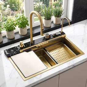 Multifunctionele 10-in-1 stalen spoelbak REA Alonzo Brush Gold