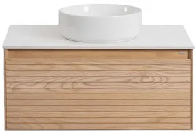Tedrik Badkamermeubelset In Essenhout Ash Brown & Rond Keramiek Wit Ø40 Cm Lenka & Spiegelloze & Zonder Kraan - Sklum