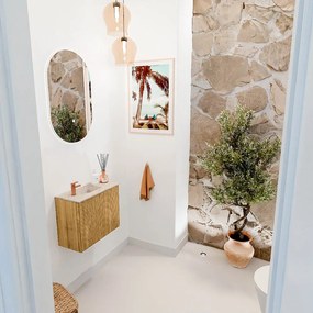 Mondiaz Joya DLux 50cm toiletmeubel oak met wastafel faye links 1 kraangat frappe
