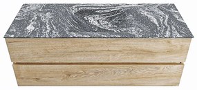 Mondiaz Vica DLux badmeubel 130cm washed oak 2 lades met wastafel lava midden 1 kraangat