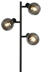 Art Deco vloerlamp zwart 3-lichts met smoke glas - Vidro Art Deco E14 Binnenverlichting Lamp
