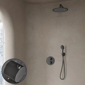Saniclear Iron Stripes inbouw regendouche rond met 30cm hoofddouche, muurarm en 2 standen handdouche verouderd ijzer - gunmetal
