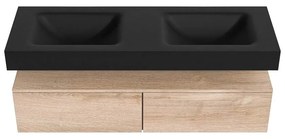 Zaro Alan badmeubel 140cm washed oak 2 lades met vrijhangende wastafel cloud dubbel zonder kraangat urban