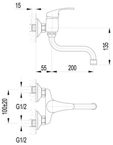 Aqualine 35 wastafelkraan met draaibare uitloop 20cm hartafstand 10cm chroom