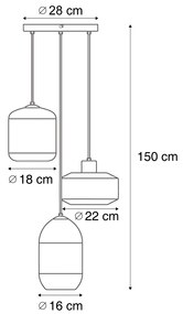 Moderne hanglamp zwart met amber glas 3-lichts - Sheena