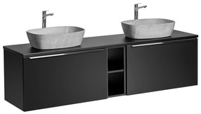 Comad Santa Fe Black badkamermeubel 180cm zwart mat met open kast en 2 mat grijze waskommen