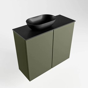 Mondiaz Fowy toiletmeubel 60cm army met zwarte waskom links zonder kraangat