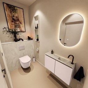 Mondiaz Ture DLux toiletmeubel 80cm rosee met wastafel ostra rechts met kraangat