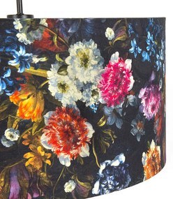 Stoffen Eettafel / Eetkamer Romantische hanglamp zwart met bloemen kap 50 cm - Combi 1 Modern E27 rond Binnenverlichting Lamp