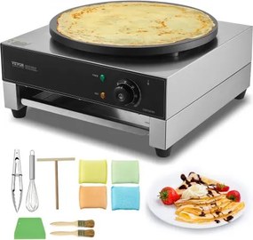 VEVOR Elektrische Crêpemaker, Crêpemachine, 3000W, Platte Crêpebakplaat, 40 cm, Antiaanbakpan, Roestvrijstalen Pannenkoekenmaker, Ronde Ontbijtgranenpannenkoekenmaker, Temperatuurregeling