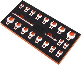 VEVOR Crowfoot-sleutelset, 3/8-inch aandrijving, 20-delige Crowfoot-sleutelset met 2 verlengstukken en EVA-gereedschapsorganizer, SAE 3/8-7/8 inch en metrisch 10-22 mm, 40CR-materiaal