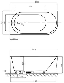 Aqualine Tibera half vrijstaand ligbad links 150x75x58cm wit