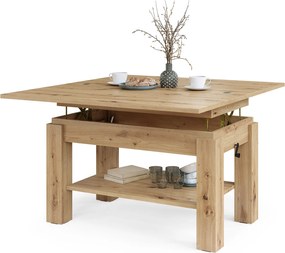 BRAVO artisan eiken – uitschuifbare en in hoogte verstelbare salontafel, tafel met plank