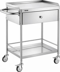 VEVOR Tweelaagse laboratoriumwagen Apparatuurwagen Medische technologie Serveerwagen 201 Roestvrijstalen draagbare afruimwagen met laden Draagvermogen 100 kg, 710 x 421 x 785 mm (met handvat) Laboratoriumwagen