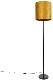 Stoffen Klassieke vloerlamp zwart kap goud 40 cm - Simplo Klassiek / Antiek E27 Binnenverlichting Lamp