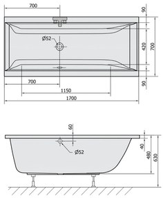 Polysan Cleo ligbad 170x70x48cm wit mat