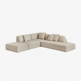 3-delige Modulaire Hoekbank Met Rechter Chaise Longue En Gestoffeerde Poef Cardea Bouclé Crèmebeige - Sklum
