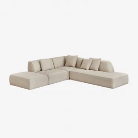 3-delige Modulaire Hoekbank Met Rechterdivan En Gestoffeerde Poef Cardea Crèmebeige Boucléstof - Sklum