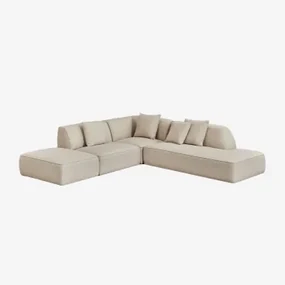 3-delige Modulaire Hoekbank Met Rechterdivan En Gestoffeerde Poef Cardea Crèmebeige Boucléstof - Sklum