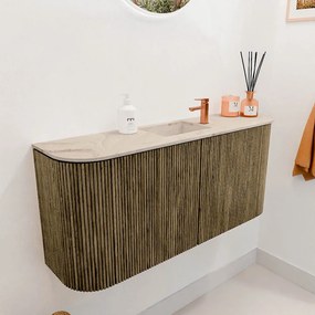 Mondiaz Joya DLux 95cm toiletmeubel ronding links/rechts dusk met wastafel faye midden 1 kraangat frappe
