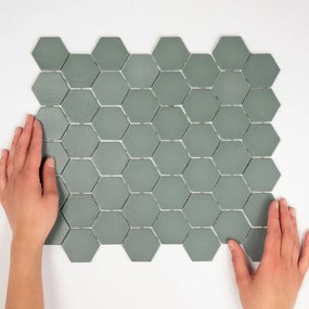 The Mosaic Factory Valencia mozaïektegel - 27.6x32.9cm - wand en vloertegel - Zeshoek/Hexagon - Gerecycled glas Matt Khaki Mat VAL82M