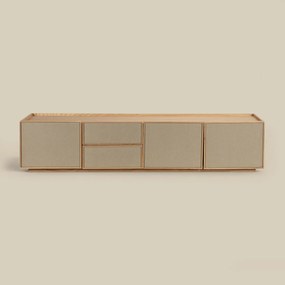Eiken Tv-meubel Met Stoffen Deuren 180 Cm - 180x40x40cm.