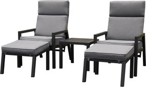 Santa Fe lounge balkonset 5 delig verstelbaar aluminium antraciet