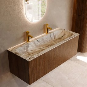 Mondiaz Kurve-dlux 120cm badmeubel dusk met 1 lade en wastafel big large midden 2 kraangaten glace