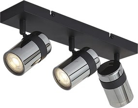 Plafondspot zwart met smoke glas 3-lichts draai- en kantelbaar - Gianni