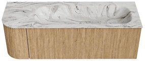 Mondiaz Kurve-dlux 135cm badmeubel ronding links oak met 1 lade en deur en wastafel big medium rechts zonder kraangat glace