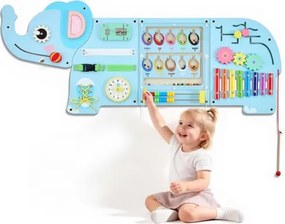 VEVOR Montessori Busy Board 14-in-1 Sensorisch Wandactiviteitenbord Olifant, Activiteitenbord voor Educatie & Vroege Ontwikkeling van Kinderen, gemaakt van MDF-platen, met xylofoon, klok, tandwielen en leerelementen
