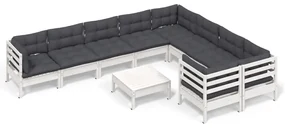 vidaXL 10-delige Loungeset met kussens grenenhout wit