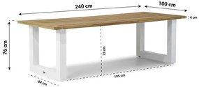 Dining Tuintafel rechthoekig wit 240 x 100 cm Aluminium/Teak Wit Talai