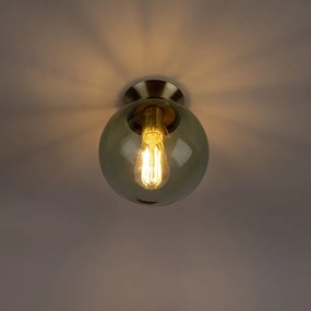 Art deco plafondlamp messing met groen glas - Pallon