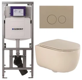 QeramiQ Dely Swirl Toiletset - 36.3x51.7cm - Geberit UP320 Burda inbouwreservoir - slim zitting - bedieningsplaat taupe - ronde knoppen - beige 0701131/SW1102378/SW1000770/SW1026259