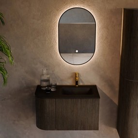Mondiaz Kurve 75cm badmeubel ronding links shadow met 1 lade en deur en wastafel grunne kraangat rechts urban