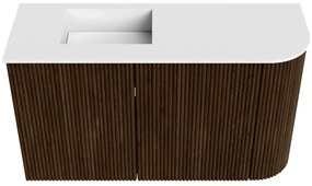 Mondiaz Joya 70cm toiletmeubel ronding rechts walnut met wastafel faye links 1 kraangat talc