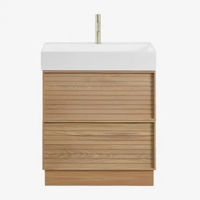 Jolene Houten Badkamermeubelset Met Geïntegreerde Wastafel Natuurlijk Hout & Spiegelloze & Goud ↑20 Cm Met Aftapkraan Zonder Overloop Orveta - Sklum