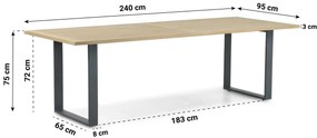 Dining Tuintafel Rechthoekige tuintafels/Rechthoekig 240 x 95 cm Aluminium/Teak Grijs Condor