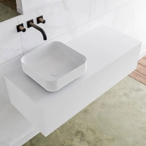 Zaro Lagom volledig naadloos solid surface onderkast met topblad 110cm mat wit met 1 lades Push tot open. Compleet met solid surface opzetkom met 0 kraangat(en)