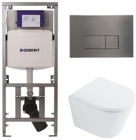 QeramiQ Dely Toiletset - 36.3x51.7cm - diepspoel - rimless - Geberit UP320 Burda inbouwreservoir - softclose toilet zitting 35 mm - gunmetal bedieningsplaat - rechthoekige knoppen - wit glans SW1026255 / SW1159505/0701131/SW706199