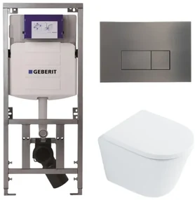 QeramiQ Dely Toiletset - 36.3x51.7cm - diepspoel - rimless - Geberit UP320 Burda inbouwreservoir - softclose toilet zitting 35 mm - gunmetal bedieningsplaat - rechthoekige knoppen - wit glans SW1026255 / SW1159505/0701131/SW706199