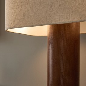 Tafellamp van essenhout gebeitst in notenhoutkleur, met linnen kap, DRYADE