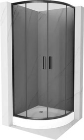 Mexen Rio halfronde douchecabine 80 x 80 cm, grafiet, zwart + douchebak, wit - 863-080-080-70-40-4710