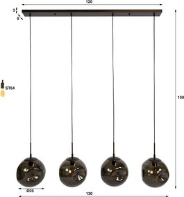 Hanglamp Met 4 Glazen Bollen Bruin