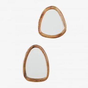 Set Van 2 Mangohouten Wandspiegels Gabael Design A - Sklum