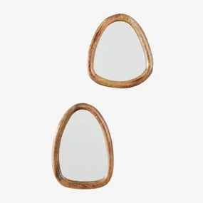 Set Van 2 Mangohouten Wandspiegels Gabael Design A - Sklum